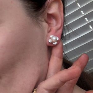 Jewelry - 14K Gold Diamond Pearl Flower Earrings Jewelry - 14K Gold Diamond Pearl Flower Earrings